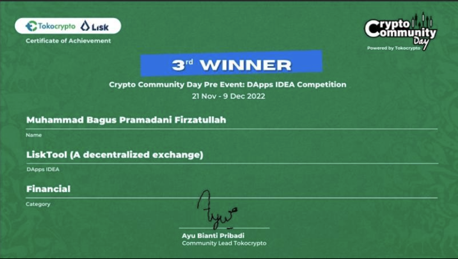 Tokocrypto x Lisk Dapps Idea